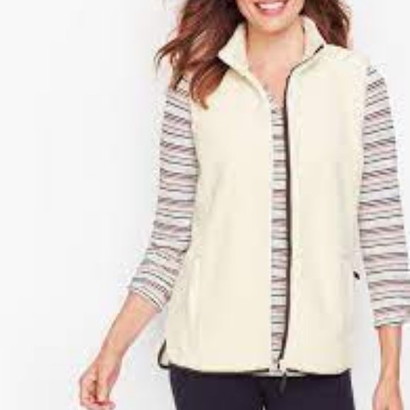 Talbots Womens Fleece Vest Size Petite Med Cream Zipper (2) Pockets Zippers - Picture 1 of 4